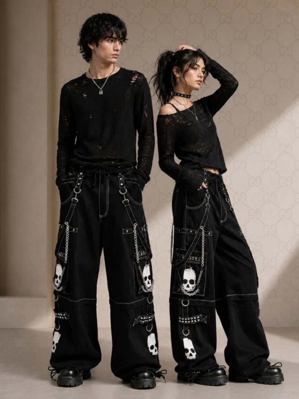 Gothic Bondage White Big Skull Men Pant Alternative Punk Rock Emo Trouser Pants